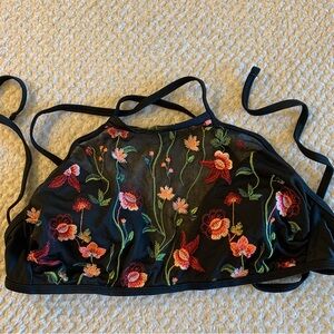Black embroidered swim top